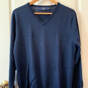 J. Crew Navy Blue V-Neck Merino Wool Sweater M